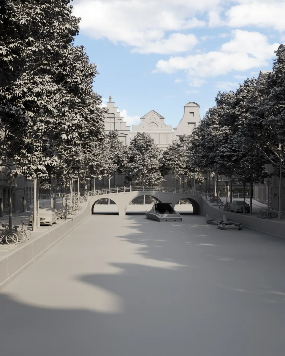 Amsterdam Canal Study clay-stage bridge view