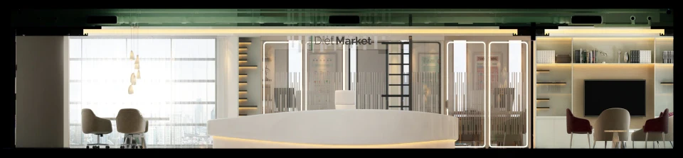 Rendered long section through the Diet Market Office