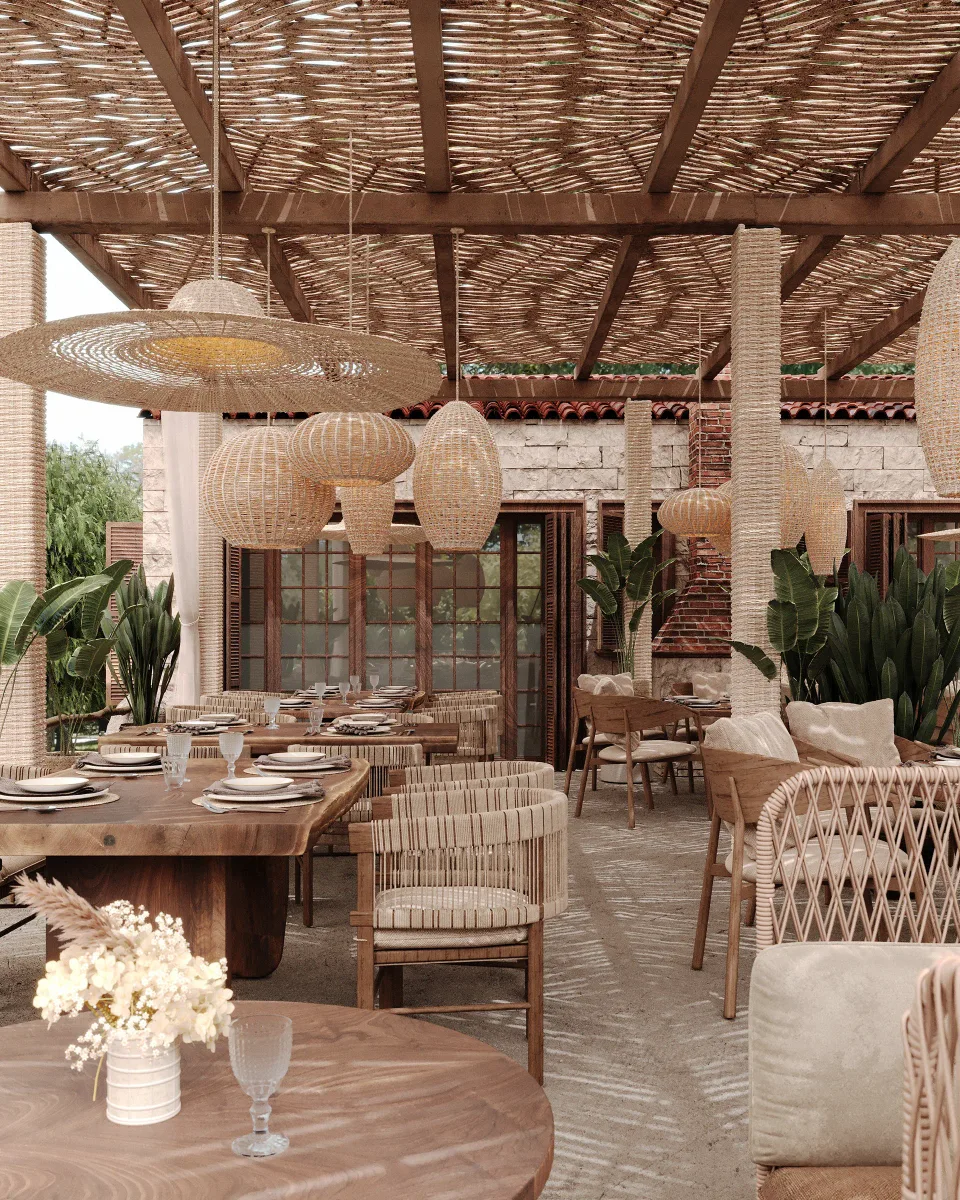 Rodha Farm café with reed ceiling